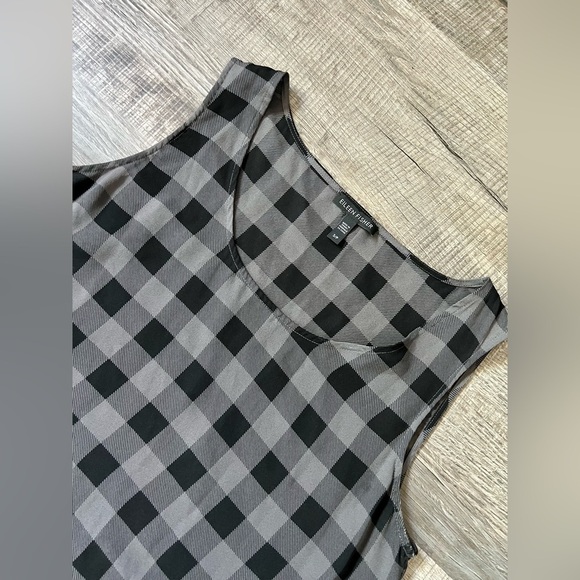 EILEEN FISHER Silk Buffalo Check Printed Tunic Dress Sleeveless Black Grey Small - Picture 3 of 6